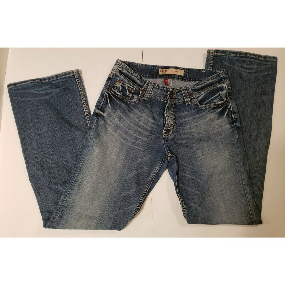 BKE Denim Wendi Women's Slim Boot Blue Jeans Thick Stitching sz 28×33.5